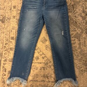 KanCan Blue Frayed Hem Straight Leg Jeans
